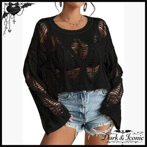 Oversized Gothic Sweater Long Bell Sleeve Crop Top Pullover Acrylic